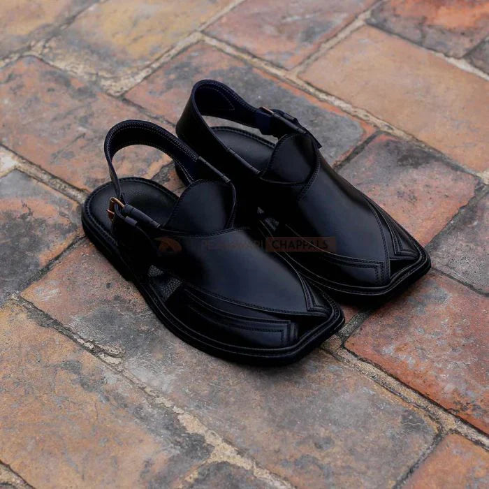 Handmade Signature Black Peshawari Chappal