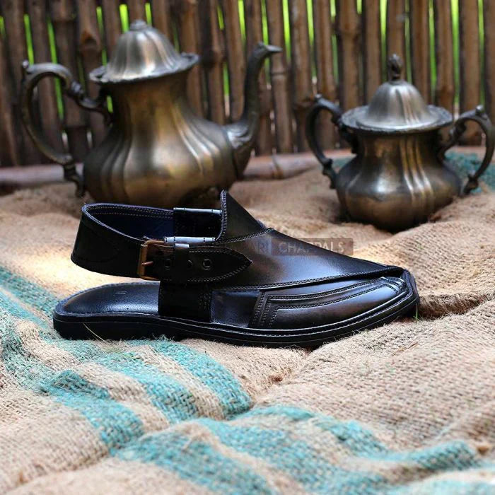 Handmade Signature Black Peshawari Chappal