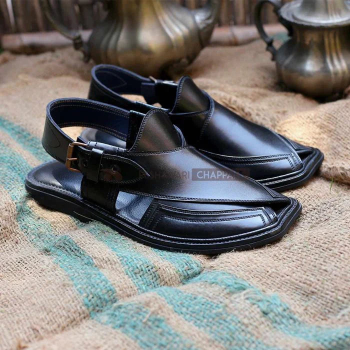 Handmade Signature Black Peshawari Chappal