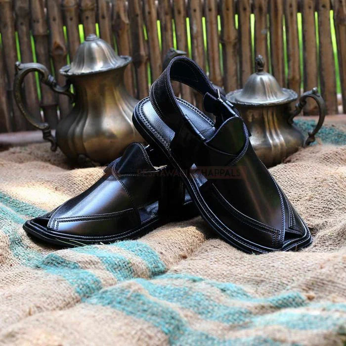 Handmade Signature Black Peshawari Chappal