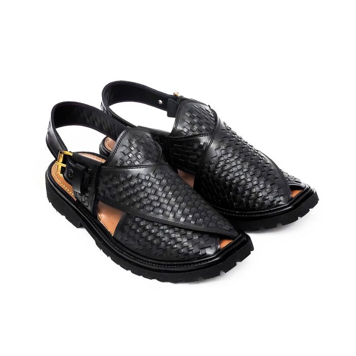 Black Peshawari Chappal with Vibram Sole