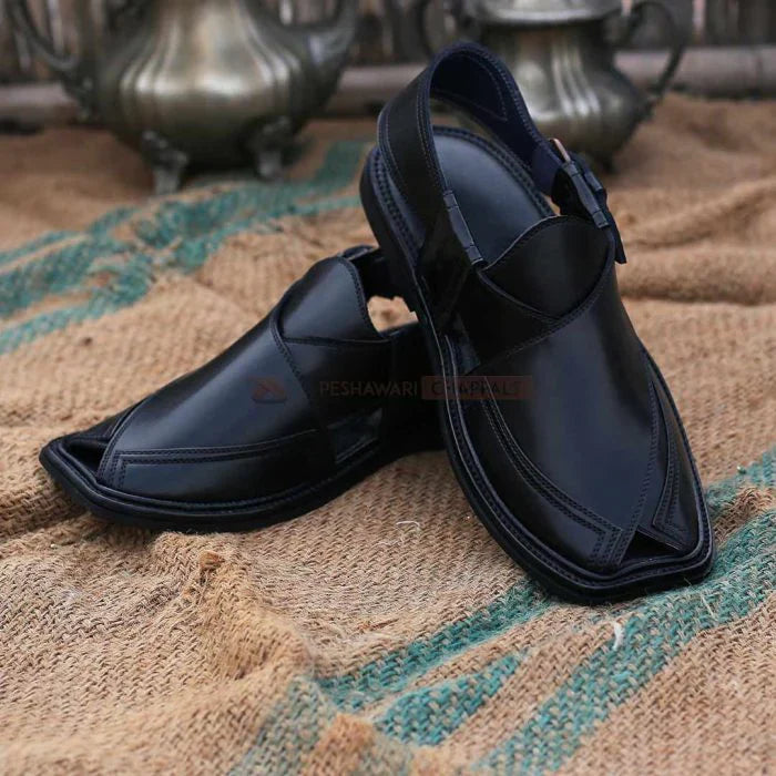 Handmade Signature Black Peshawari Chappal