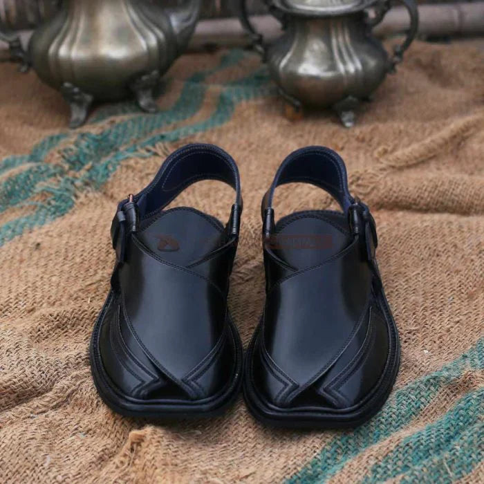 Handmade Signature Black Peshawari Chappal