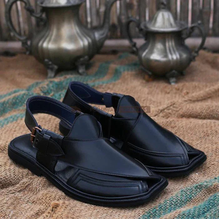 Handmade Signature Black Peshawari Chappal
