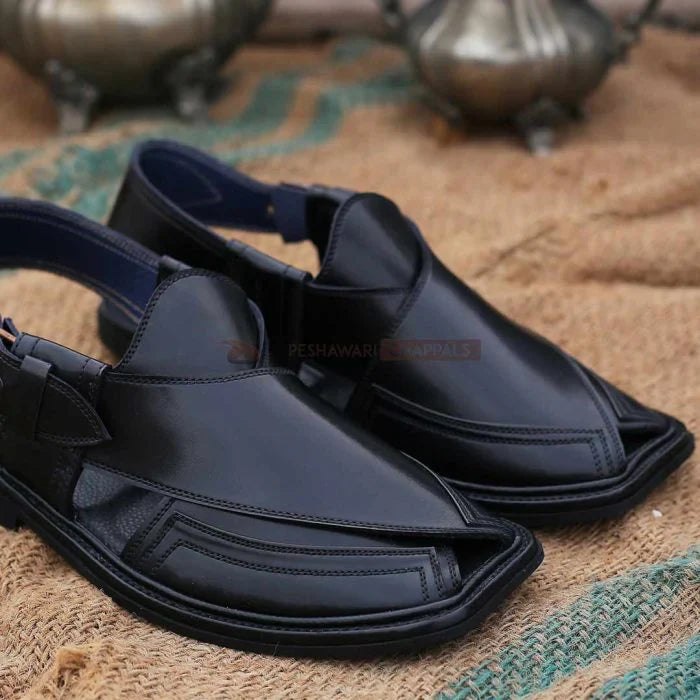 Handmade Signature Black Peshawari Chappal