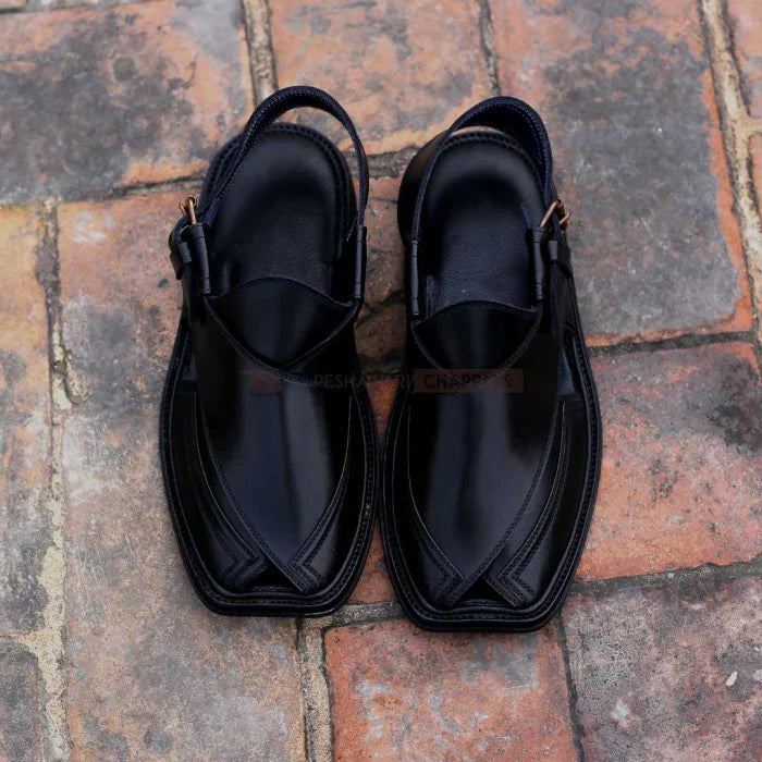 Handmade Signature Black Peshawari Chappal