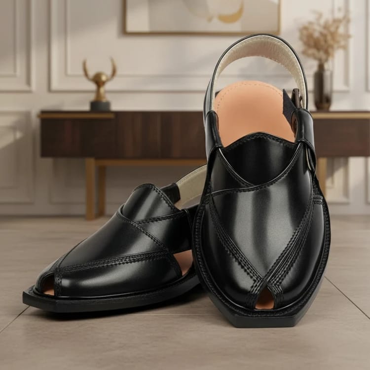 Handmade Black Norozi Chappal with Double Tyre Sole
