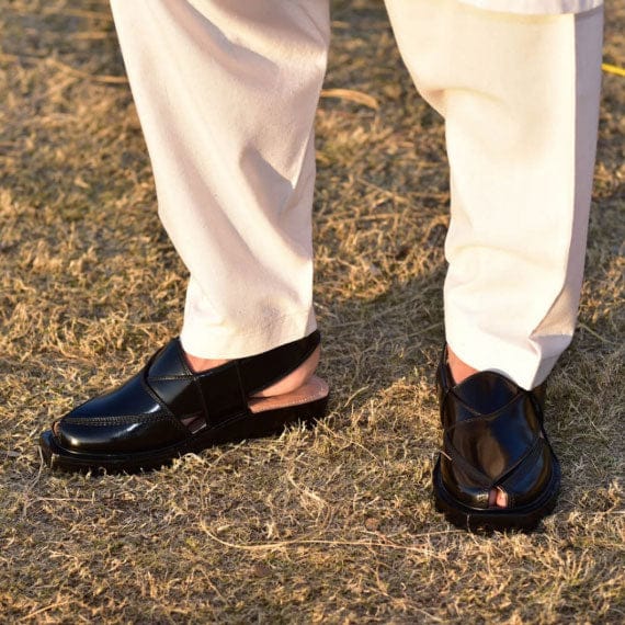 Handmade Black Norozi Chappal with Double Tyre Sole