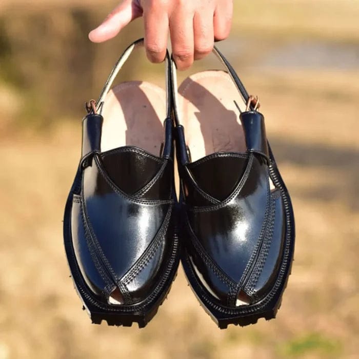 Handmade Black Norozi Chappal with Double Tyre Sole