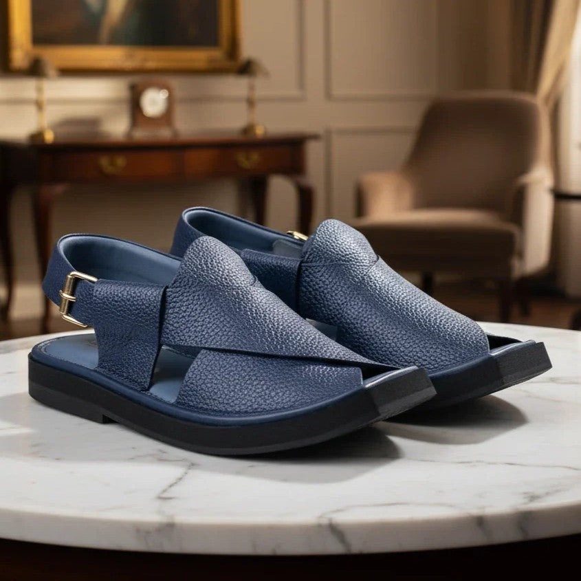 Handmade Kaptaan Chappal with Blue Dotted Design