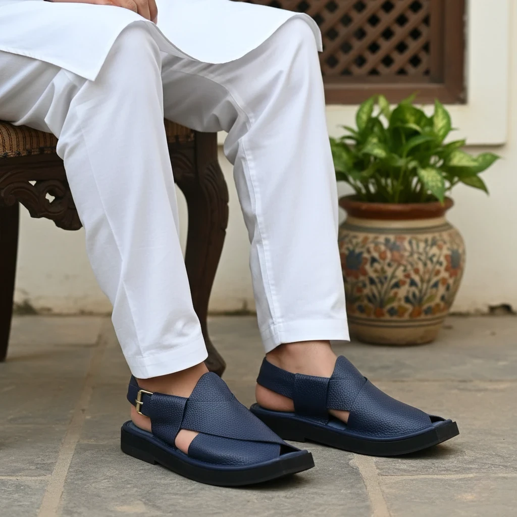 Handmade Kaptaan Chappal with Blue Dotted Design